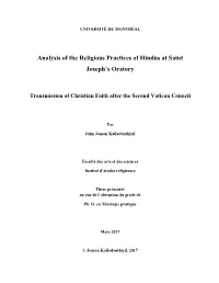Analysis of the Religious Practices of Hindus at Saint Joseph's Oratory