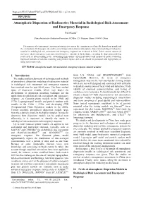 Atmospheric Dispersion of Radioactive Material in Radiological Risk Assessment and Emergency Response