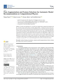 Data Augmentation and Feature Selection for Automatic Model Recommendation in Computational Physics