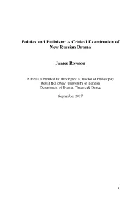 James Rowson Phd Thesis Politics and Putinism a Critical Examination