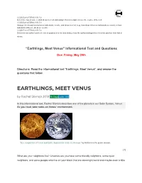 Earthlings, Meet Venus” Informational Text and Questions