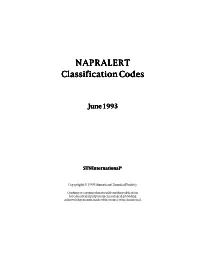 NAPRALERT Classification Codes