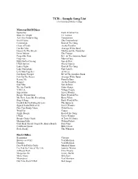 TCB – Sample Song List C/O Cleveland Music Group