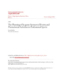 The Planning of In-Game Sponsored Events and Promotional Activities In
