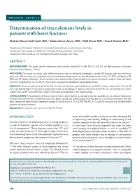Determination of Trace Element Levels in Patients with Burst Fractures