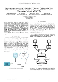 Implementation for Model of Object Oriented Class Cohesion Metric -MCCM Tejdeda Alhussen Alhadi Dr