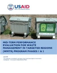 Mid-Term Performance Evaluation for Waste Management in Targeted Regions