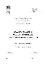 Semantic Change in William Shakespeare: a Case Study from Sonnet 130