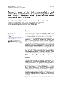 Taxonomic Value of the Leaf Micro-Morphology and Quantitative Phytochemistry of Jatropha Integerrima Jacq