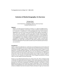 Evolution of Medical Geography: an Overview