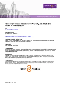 Historiography and the Law of Property Act 1925: the Return of Frankenstein