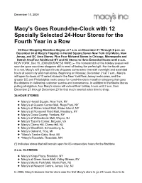 Macy's Goes Round-The-Clock with 12 Specially Selected 24-Hour Stores for the Fourth Year in a Row