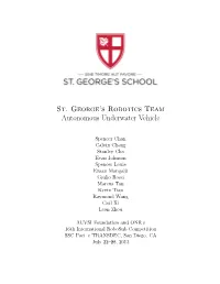 St. George's Robotics Team Autonomous Underwater Vehicle