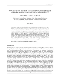 Application of Neutron Activation Analysis Method on Biomonitors for Assessing Environment Quality