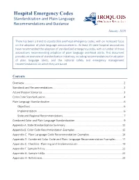 Hospital Emergency Codes Standardization and Plain Language Recommendations and Guidance