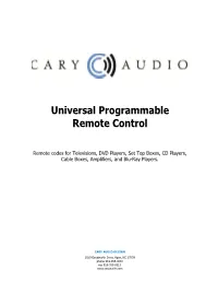 Universal Remote Control Codes