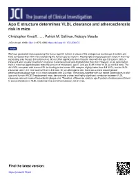 Apo E Structure Determines VLDL Clearance and Atherosclerosis Risk in Mice