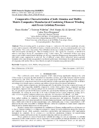 Comparative Characterization of Both Alumina and Mullite Matrix Composites Manufactured Combining Filament Winding and Freeze Gelation Processes
