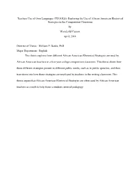 Exploring the Use of African American Rhetorical Strategies in the Composition Classroom