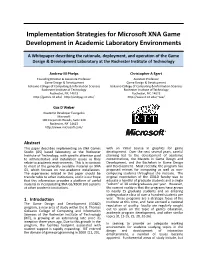 Implementation Strategies for Microsoft XNA Game Development in Academic Laboratory Environments