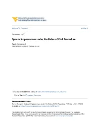 Special Appearances Under the Rules of Civil Procedure