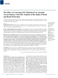 Article the Effect of Lowering LDL Cholesterol on Vascular