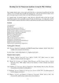 Reading List for Numerical Analysis Group D. Phil. Students MT 2013