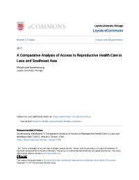 A Comparative Analysis of Access to Reproductive Health Care in Laos and Southeast Asia
