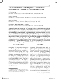 Annotated Checklist of the Amphipod Crustaceans of Oklahoma, with Emphasis on Groundwater Habitats