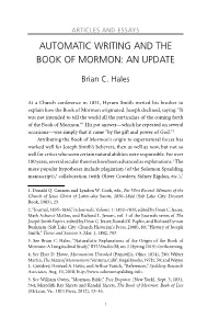 Automatic Writing and the Book of Mormon: an Update