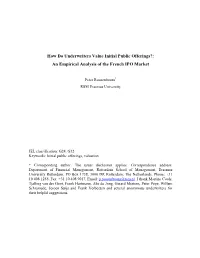 How Do Underwriters Value Initial Public Offerings?: an Empirical Analysis of the French IPO Market