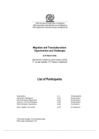 Migration and Transnationalism: Final List of Participants