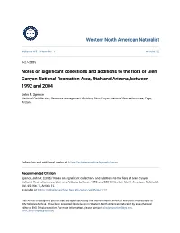 Notes on Significant Collections and Additions to the Flora of Glen Canyon National Recreation Area, Utah and Arizona, Between 1992 and 2004