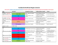 Auckland & Northland Region Calendar