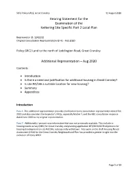 Hearing Statement for the Examination of the Kettering Site Specific Part 2 Local Plan Additional Representation – Aug 2020