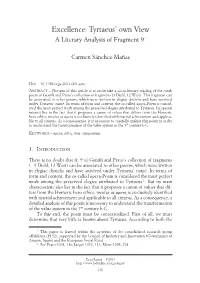 Excellence: Tyrtaeus' Own View. a Literary Analysis of Fragment 9