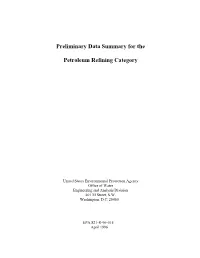 Preliminary Data Summary for the Petroleum Refining Category