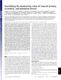 Quantifying the Biodiversity Value of Tropical Primary, Secondary, and Plantation Forests