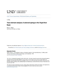 Trace Element Analysis of Selected Springs in the Virgin River Basin