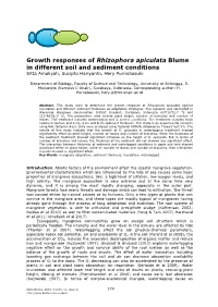 Amaliyah S., Hariyanato S., Purnobasuki H., 2018 Growth Responses of Rhizophora Apiculata Blume in Different Soil and Sediment Conditions