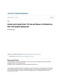 Ancient and Comely Order: the Use and Disuse of Arbitration by New York Quakers Symposium