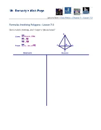 Formulas Involving Polygons - Lesson 7-3