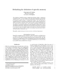 Rethinking the Definition of Episodic Memory