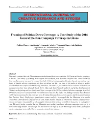 Framing of Political News Coverage: a Case Study of the 2016 General Election Campaign Coverage in Ghana