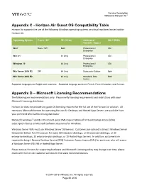 Horizon Air Guest OS Compatibility Table Appendix D – Microsoft Licensing Recommendations