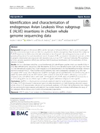 Identification and Characterisation of Endogenous Avian Leukosis Virus Subgroup E (ALVE) Insertions in Chicken Whole Genome Sequencing Data Andrew S