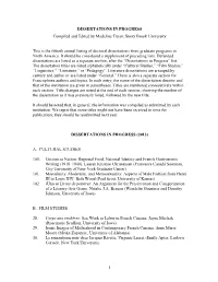 1 DISSERTATIONS in PROGRESS Compiled and Edited by Madeline