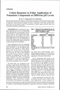 Cotton Response to Foliar Application of Potassium Compounds at Different Ph Levels