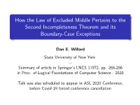 How the Law of Excluded Middle Pertains to the Second Incompleteness Theorem and Its Boundary-Case Exceptions