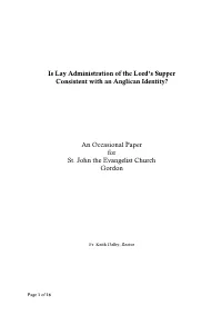 Is Lay Administration of the Lord's Supper Consistent with an Anglican